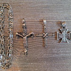4 Piece Stainless Steel Cross Pendant and Chain Set